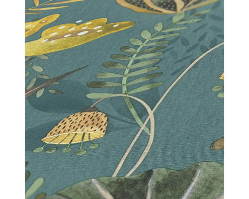 Närbild av en strukturerad tapet med växtmönster