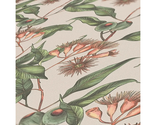 Närbild av en tapet med eukalyptusväxtmönster