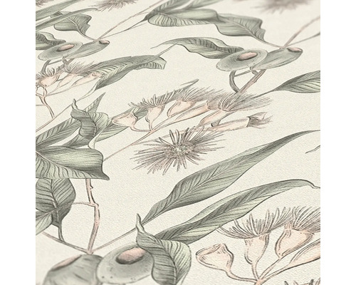Tapet med eukalyptusblad och blomstermönster