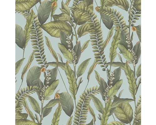 Tapetmönster med tropiska blad och ormbunkar