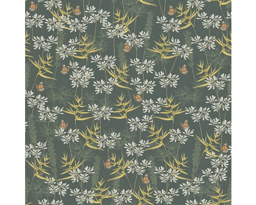 Tapet med blommor, blad och fjärilar