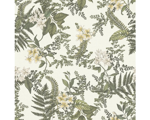 Tapet med ormbunks-, blad- och blommönster