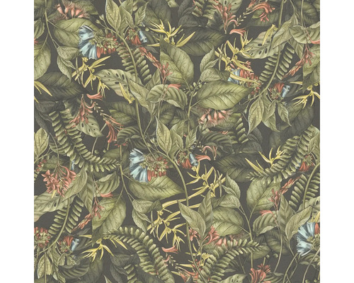 Tapet med djungelmotiv av blad och blommor