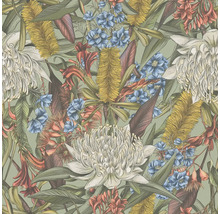 Tapet med blommönster av olika blommor och blad