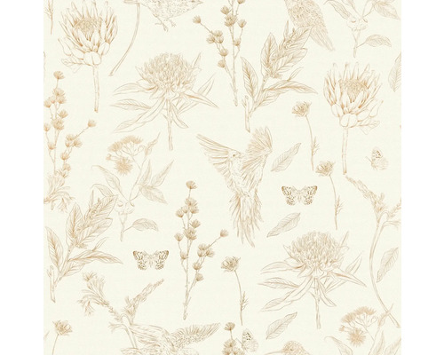 Grafiskt mönster med fåglar och blommor som tapet