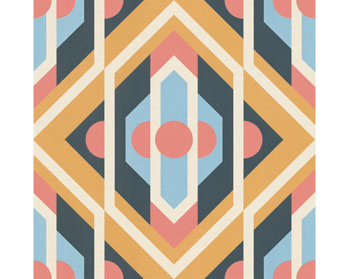 Geometriskt tapetmönster med cirklar, hexagoner och romber