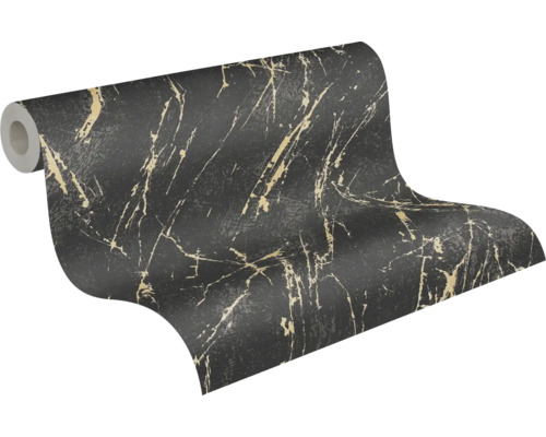 Tapetrulle med marmormönster i svart och guld