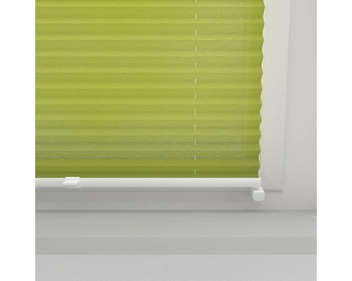 Gröna plisségardiner på fönstret för ljusreglering och avskildhet.