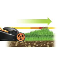 Illustration av en gräsklippare som klipper gräs med en färgad indikering av klipphöjden