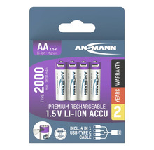 Ansmann AA-batterier, 1,5 volt, litiumjon, mignon, 4-pack