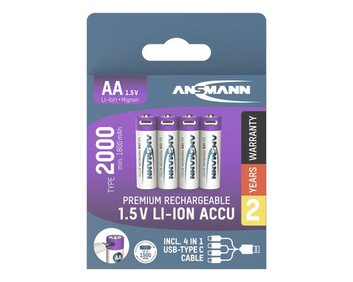 Ansmann AA-batterier, 1,5 volt, litiumjon, mignon, 4-pack