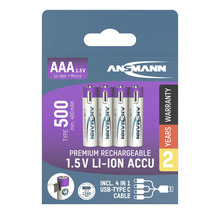Ansmann AAA-batterier, 1,5 volt, litiumjon, 4-pack med USB-C-kabel