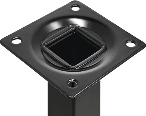 Bordsbensfästplatta i metall med hål för skruvar