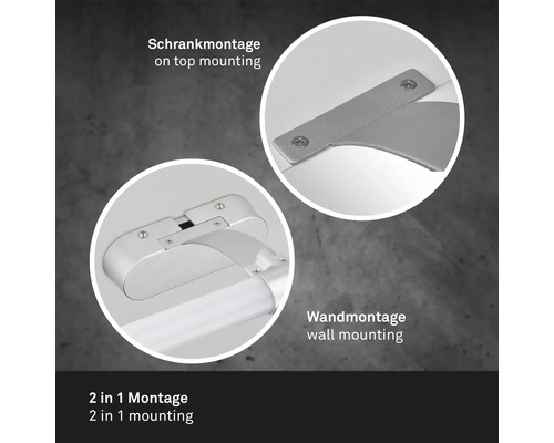 Monteringsalternativ för en LED-lampa: skåpmontering och väggmontering