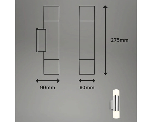 Teknisk ritning av en vägglampa med mått