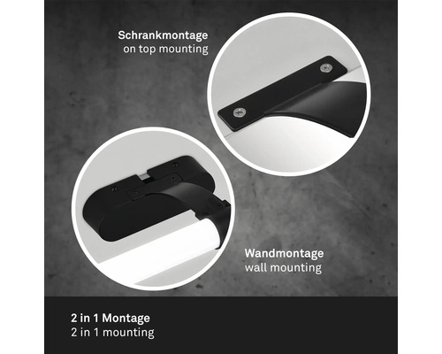 Bild av en lampa med två typer av montering: skåpmontering och väggmontering