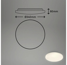 Teknisk ritning av en rund taklampa med en diameter på 340 millimeter och en höjd på 60 millimeter.