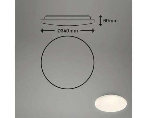 Teknisk ritning av en rund taklampa med en diameter på 340 millimeter och en höjd på 60 millimeter.