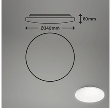 Mått på en taklampa: diameter 340 millimeter, höjd 60 millimeter
