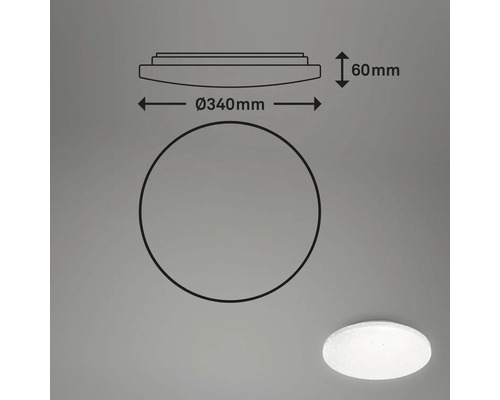 Mått på en taklampa: diameter 340 millimeter, höjd 60 millimeter