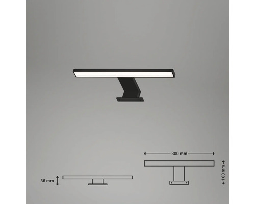 LED-vägglampa med måtten 300 x 103 x 36 millimeter
