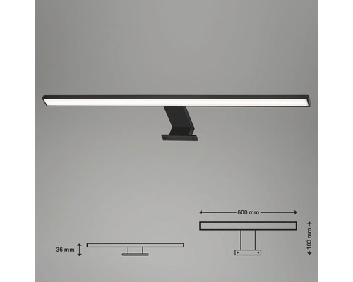 Svart LED badrumslampa med mått