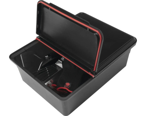 Öppen svart färgtråg med röd tätning