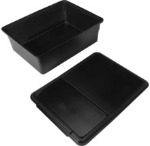Svart plastplanteringslåda med matchande lock