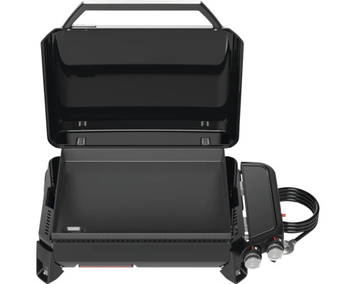 Öppen gasolgrill med stekbord