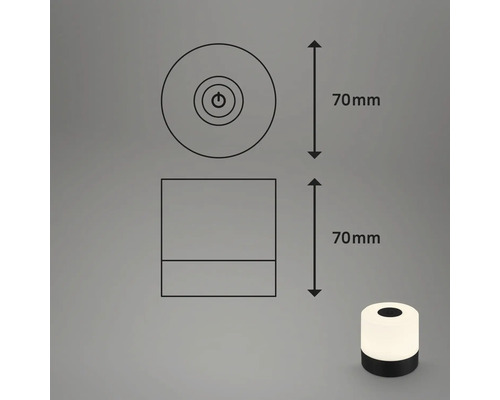 Teknisk ritning av en 70 mm LED-bordslampa