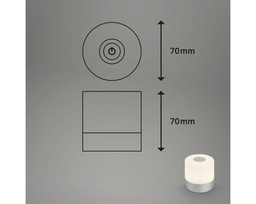 Teknisk ritning av en bordslampa med måtten 70 mm