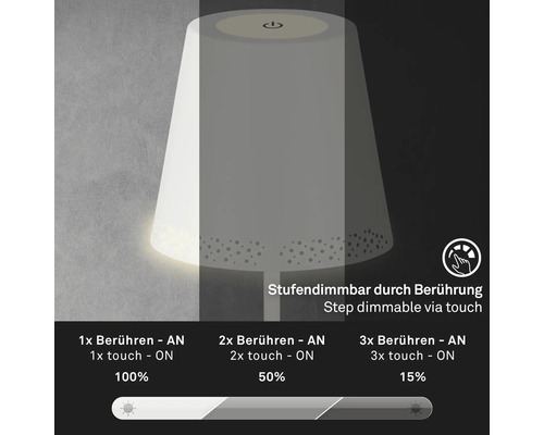 Touchdimbar lampa med tre ljusstyrkenivåer