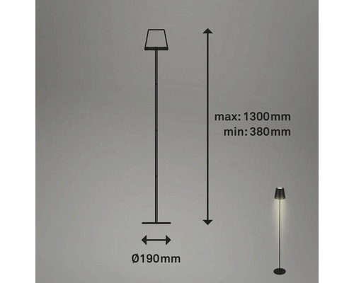 Teknisk ritning av en golvlampa med mått