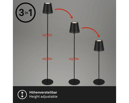 Höjdjusterbar golvlampa visas i tre olika höjder