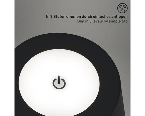Bordslampa med tre-stegs dimmerfunktion genom enkel tryckning.