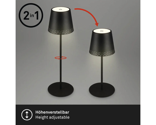 Höj- och sänkbar LED-bordslampa med dimmerfunktion, visas i två olika höjder