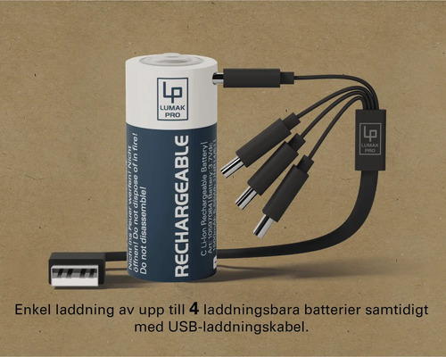 Lumak Pro uppladdningsbart batteri med USB-laddningskabel för laddning av upp till fyra batterier samtidigt
