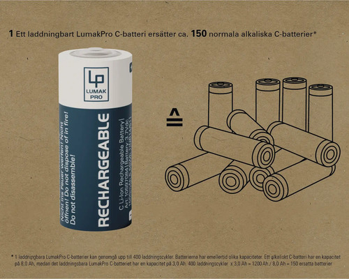 LumakPro C-batteri, laddningsbart, ersätter cirka 150 alkaliska C-batterier