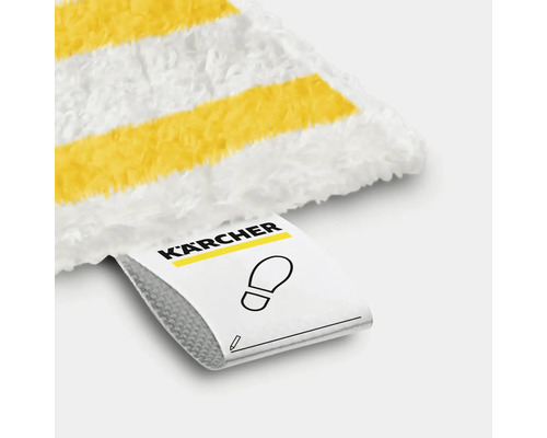 Kärcher logotyp med symbol för fotavtryck på ett golvrengöringsöverdrag