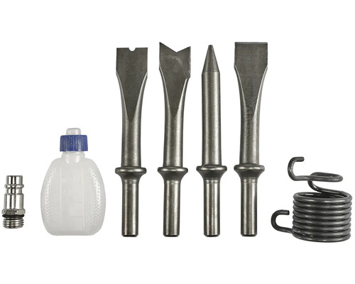 Mejselsats för pneumatiska verktyg med oljeflaska och fjäder