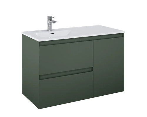 Tvättställsskåp med två lådor, en dörr och ett tvättställ