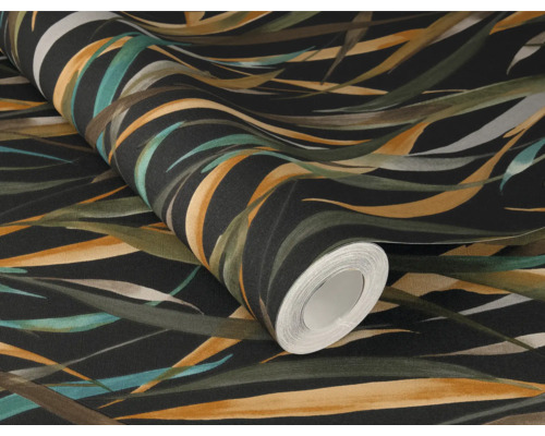 Rulle svart tapet med bladmönster