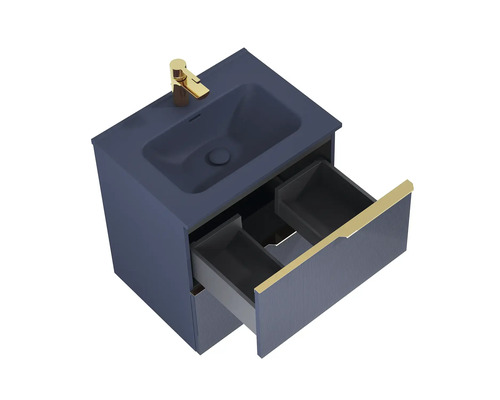 Tvättställsskåp med öppet lådsystem och armatur