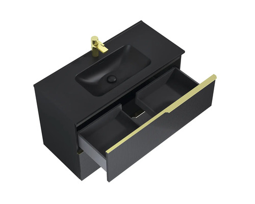 Tvättställ med underskåp, öppen låda och armatur