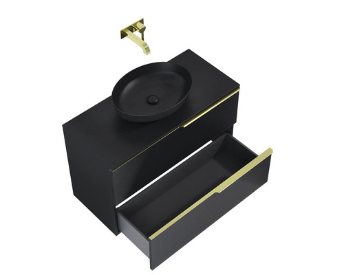 Tvättställsskåp med låda, tvättställsskål och armatur