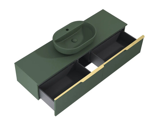 Tvättställsskåp med bänkskiva och öppna lådor