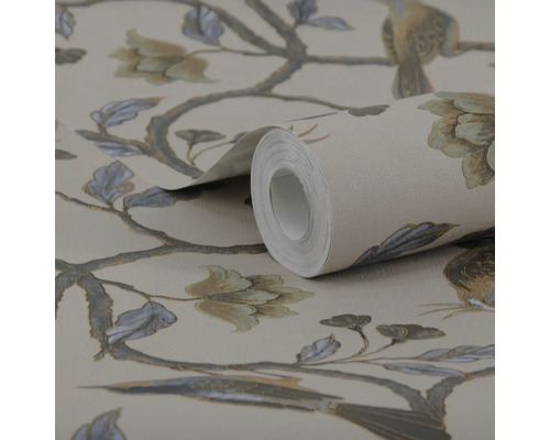 Tapetrulle med fågel- och blommotiv