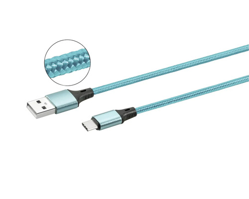 USB-C-kabel med vävd textilmantel och USB-A-kontakt