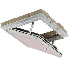 Öppnad inspektionslucka med ram och lås