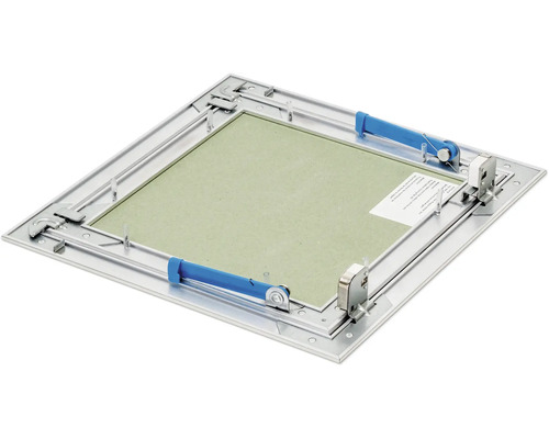 Revisionslucka av metall med blå handtag